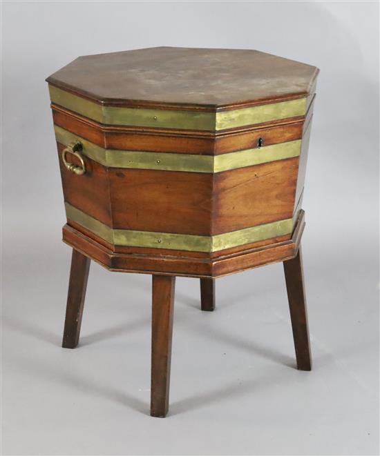 A George III brass bound mahogany octagonal cellaret, W.1ft 9in. H.2ft 2in.